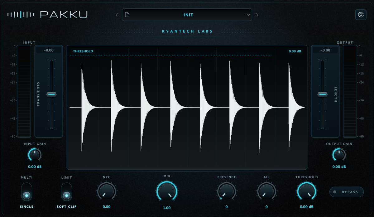 Pakku interface showing the transient editor in full-range mode